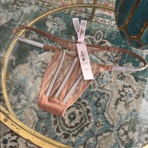 Victoria's Secret Nude/Rose Mesh Rhinestone Thong